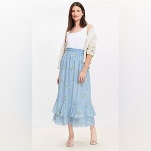 LOFT Floral Ruffle Smocked Maxi Skirt